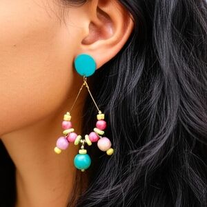 Vintage Wooden Colorful Beaded Earrings